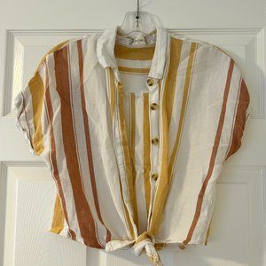 Altar'd State Short Sleeve Blouse Tee Tie Front Horizontal Stripes Size Small